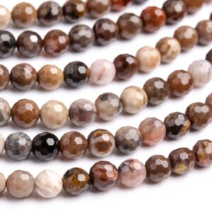 Genuine Natural Petrified Wood Jasper Gemstone Beads 6MM Brown Micro Faceted Round AAA Quality Loose Beads (109954)