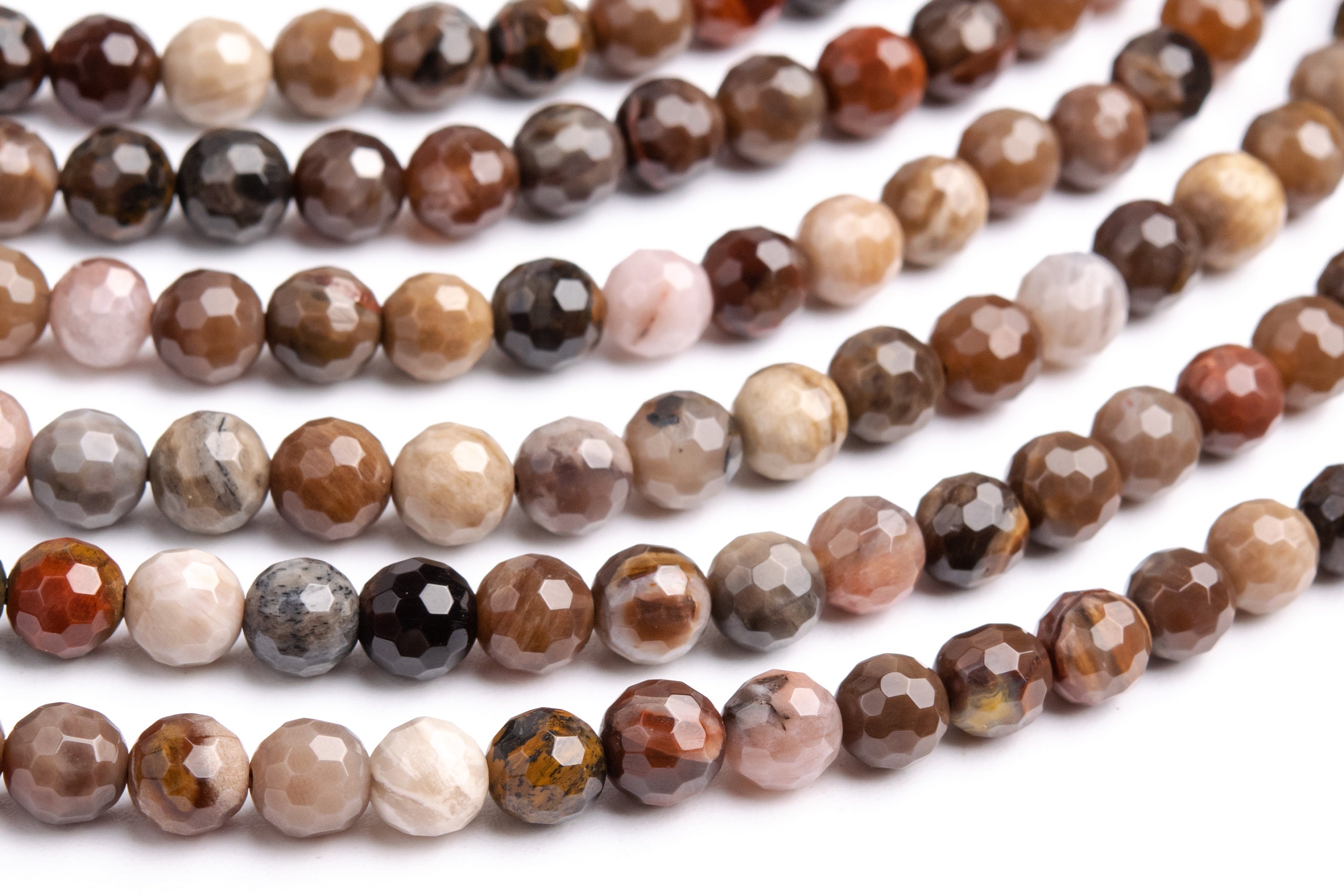 Genuine Natural Petrified Wood Jasper Gemstone Beads 6mm Brown Micro Faceted Round Aaa Quality Loose Beads (109954)