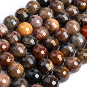 Genuine Natural Brown Petrified Wood Jasper Loose Beads Micro Faceted Round Shape 11-12mm