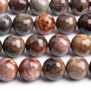 Genuine Natural Petrified Wood Jasper Gemstone Beads 11-12MM Brown Micro Faceted Round AAA Quality Loose Beads (110998)