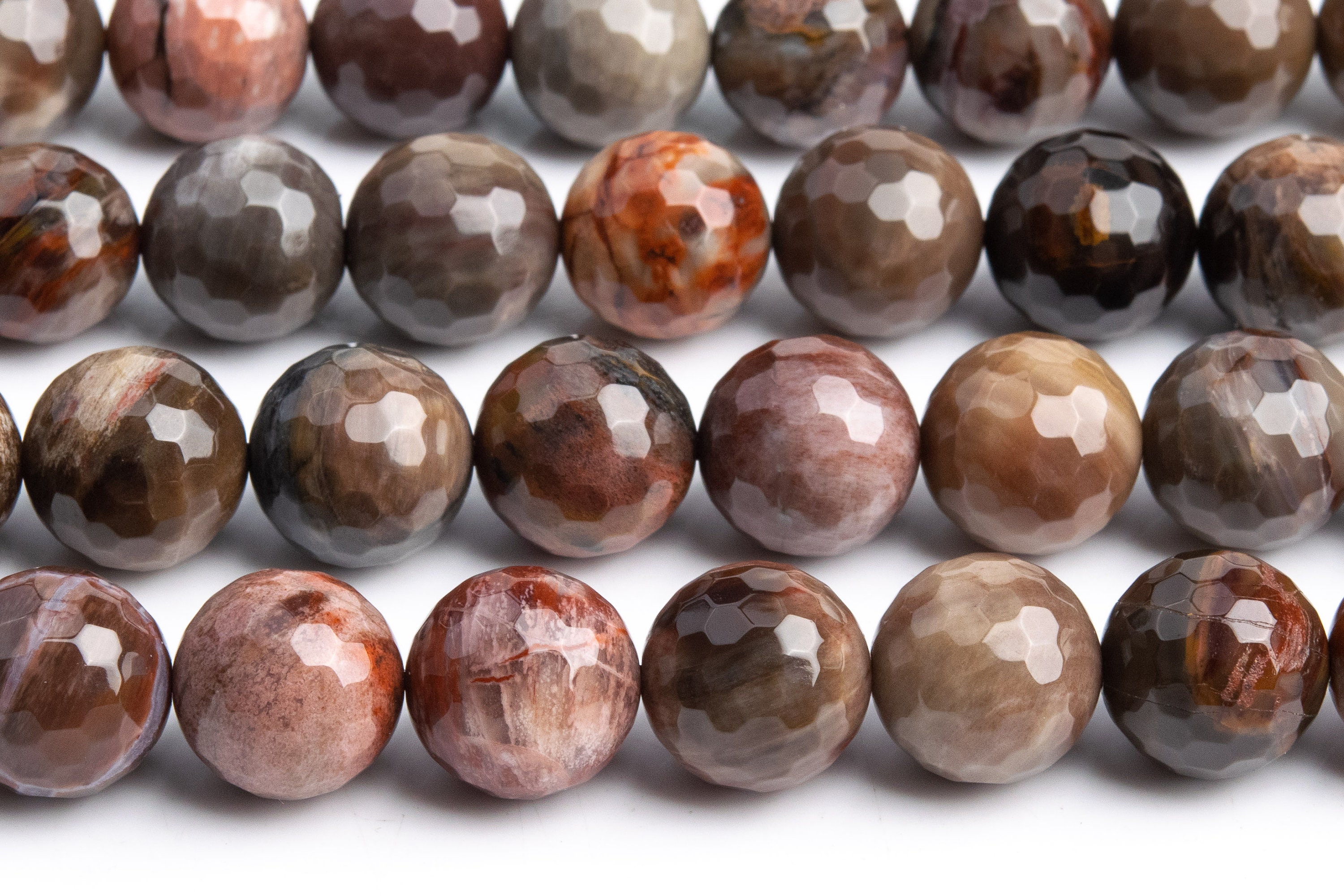 Genuine Natural Petrified Wood Jasper Gemstone Beads 11-12mm Brown Micro Faceted Round Aaa Quality Loose Beads (110998)