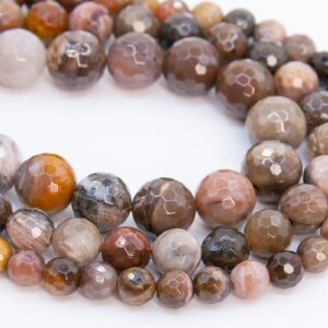 Genuine Natural Brown Petrified Wood Jasper Loose Beads Micro Faceted Round Shape 6mm 8mm 10mm