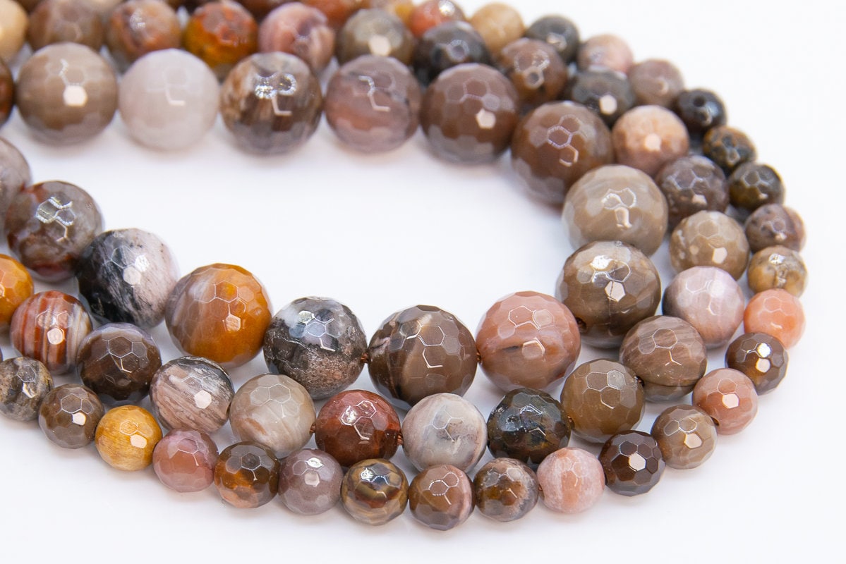Genuine Natural Brown Petrified Wood Jasper Loose Beads Micro Faceted Round Shape 6mm 8mm 10mm Genuine Natural Brown Petrified Wood Jasper Loose Beads Micro Faceted Round Shape 6mm 8mm 10mm