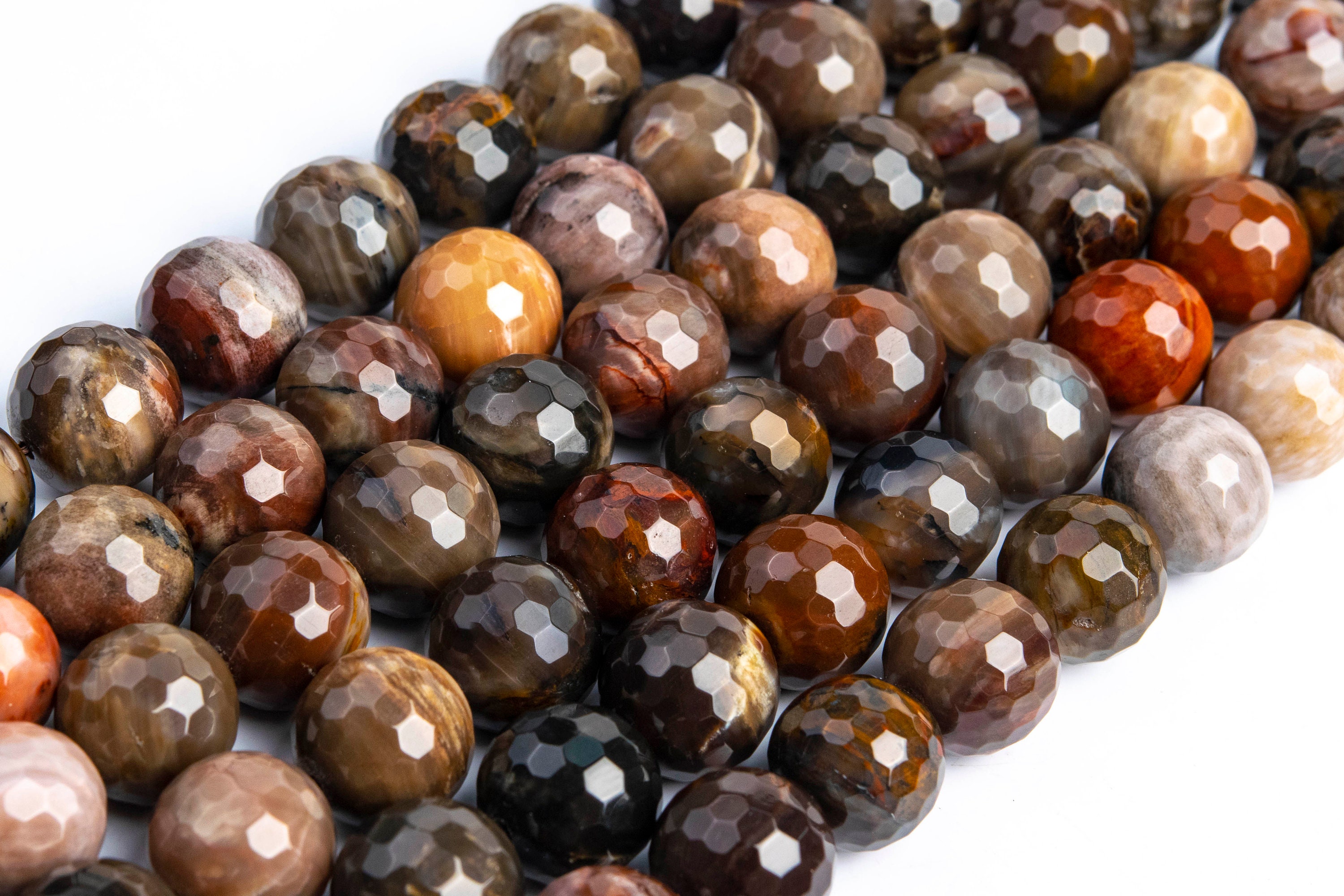 Genuine Natural Brown Petrified Wood Jasper Loose Beads Micro Faceted Round Shape 11-12mm