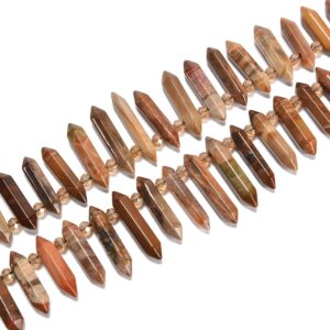 Petrified Wood Graduated Top Drill Faceted Points Size 8x25-8x35mm 15.5'' Strand