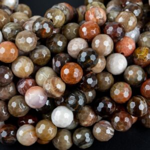 Natural AAA Petrified Wood Faceted Round High Quality 6mm 8mm 10mm 12mm Full Strand AA Quality AAA Quality Gemstone Beads