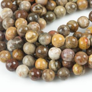 Natural Brown Petrified Wood Beads AAA Grade Faceted Round- 6mm, 8mm, 10mm, 12mm- Full 15.5 Inch Strand AAA Quality Gemstone Beads