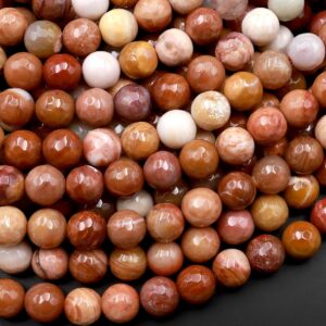 Faceted Natural Red Petrified Wood Agate Beads 6mm 8mm 10mm Round Beads 15.5" Strand