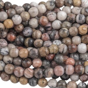 Natural Silver Petrified Wood Faceted Round High Quality 6mm 8mm 10mm 12mm Full Strand AA Quality AAA Quality Gemstone Beads