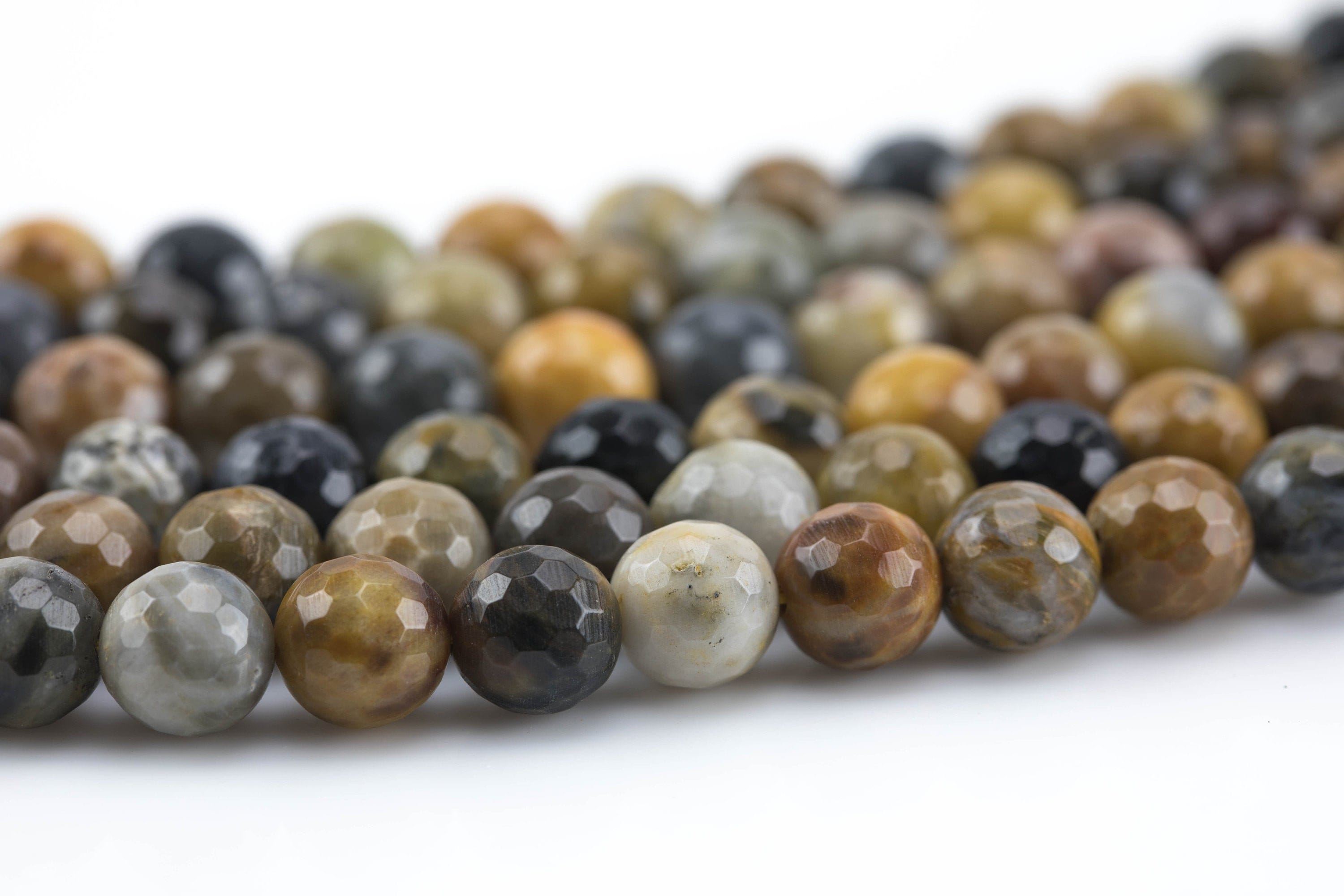 Natural Tan Petrified Wood - Faceted Round Sizes.  6mm 8mm 10mm 12mm- Full 15.5 Inch Strand Aaa Quality Gemstone Beads