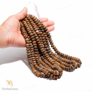 Aaa+ Petrified Wood Smooth Rondelle Gemstone Beads,9-10 Mm Yellow Fossil Stone, Graduated Beads For Statement Necklaces, Boho Jewelry