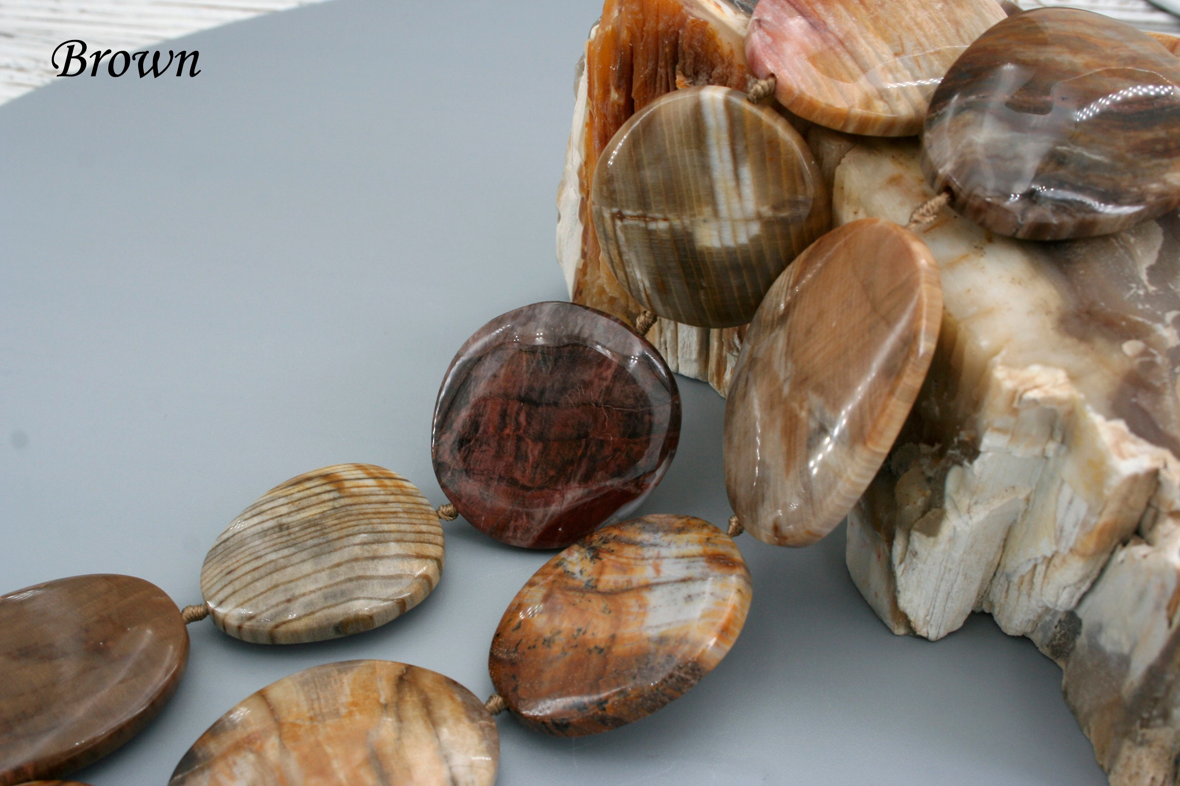 Petrified Wood Beads (etb01451) Large Freeform Gemstone Necklace