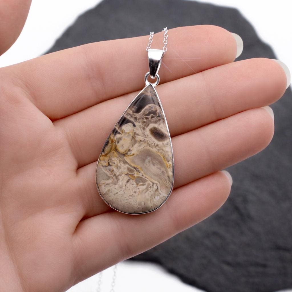 Cafe Latte - Beautiful Peanut Wood Petrified Wood Sterling Silver Necklace