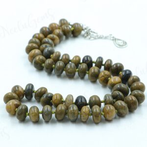 Hand Knotted Petrified Wood Necklace, Fossilized Stone Rondelle Beads, Earthy Brown Neutral Choker, Silk Knotted Ancient Wood Jewelry, Gift