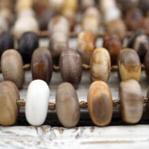 Matte Petrified Wood Beads 12mm, Rondelle Gemstone Necklace Strand