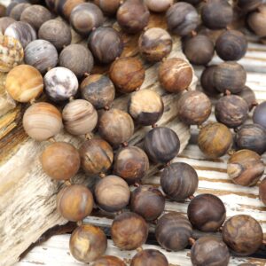 Matte Petrified Wood Beads, Round Gemstone Necklace Wood Fossil