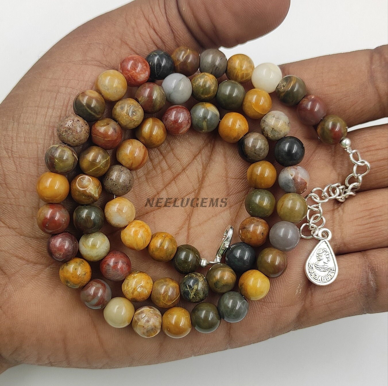 Natural Petrified Wood Necklace 8mm Bead Jewelry 18" - Fossilized Wood Stone Choker - Ancient Tree Fossil - Handmade Earthy Gift For Him Her