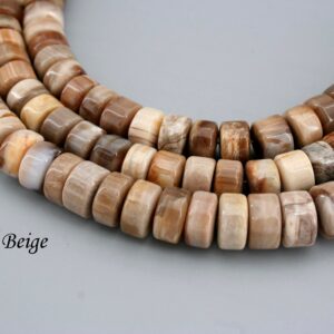 Petrified Wood Opalite Rondelle Beads, Beige Gemstone Necklace (7.5-12mm)