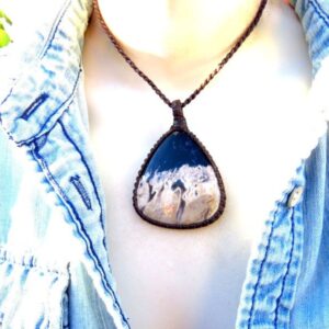Petrified Palmwood Macrame Necklace, Petrified Wood Jewelry, Petrified Wood Healing Properties, Unique Gift Ideas, Fossil Jewelry