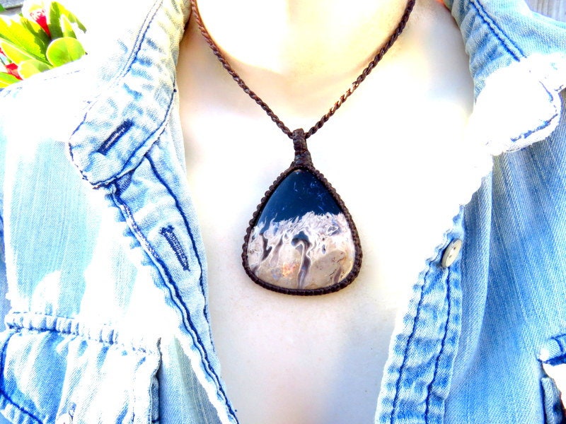 Petrified Palmwood Macrame Necklace, Petrified Wood Jewelry, Petrified Wood Healing Properties, Unique Gift Ideas, Fossil Jewelry