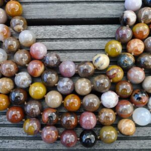 Rainbow Petrified Wood Beads, Arizona Gemstone Necklace (15-16mm) Wood Fossil