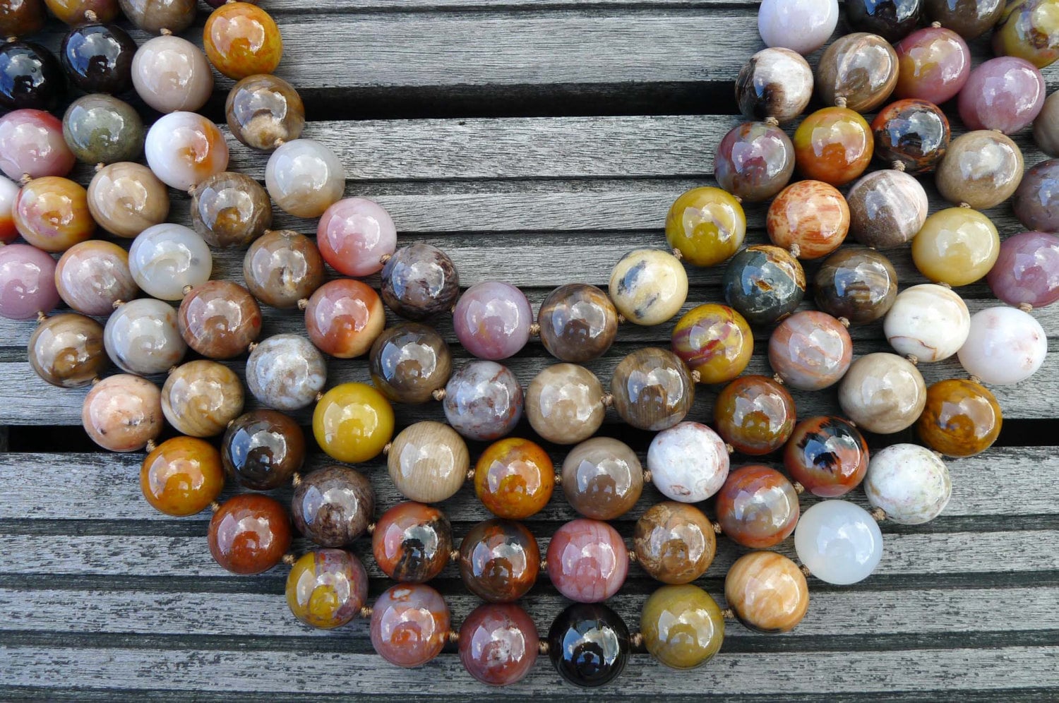 Rainbow Petrified Wood Beads, Arizona Gemstone Necklace (15-16mm) Wood Fossil Rainbow Petrified Wood Beads, Arizona Gemstone Necklace (15-16mm) Wood Fossil