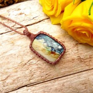 Rare Opalized Petrified Wood Gemstone Macrame Necklace, Gift Ideas For The Rock Collector, Summer Jewelry