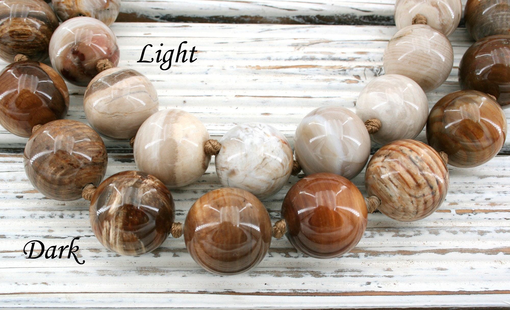 Petrified Wood Round Beads 20-22.5mm, Polished Gemstone Necklace Strand (etb00330)