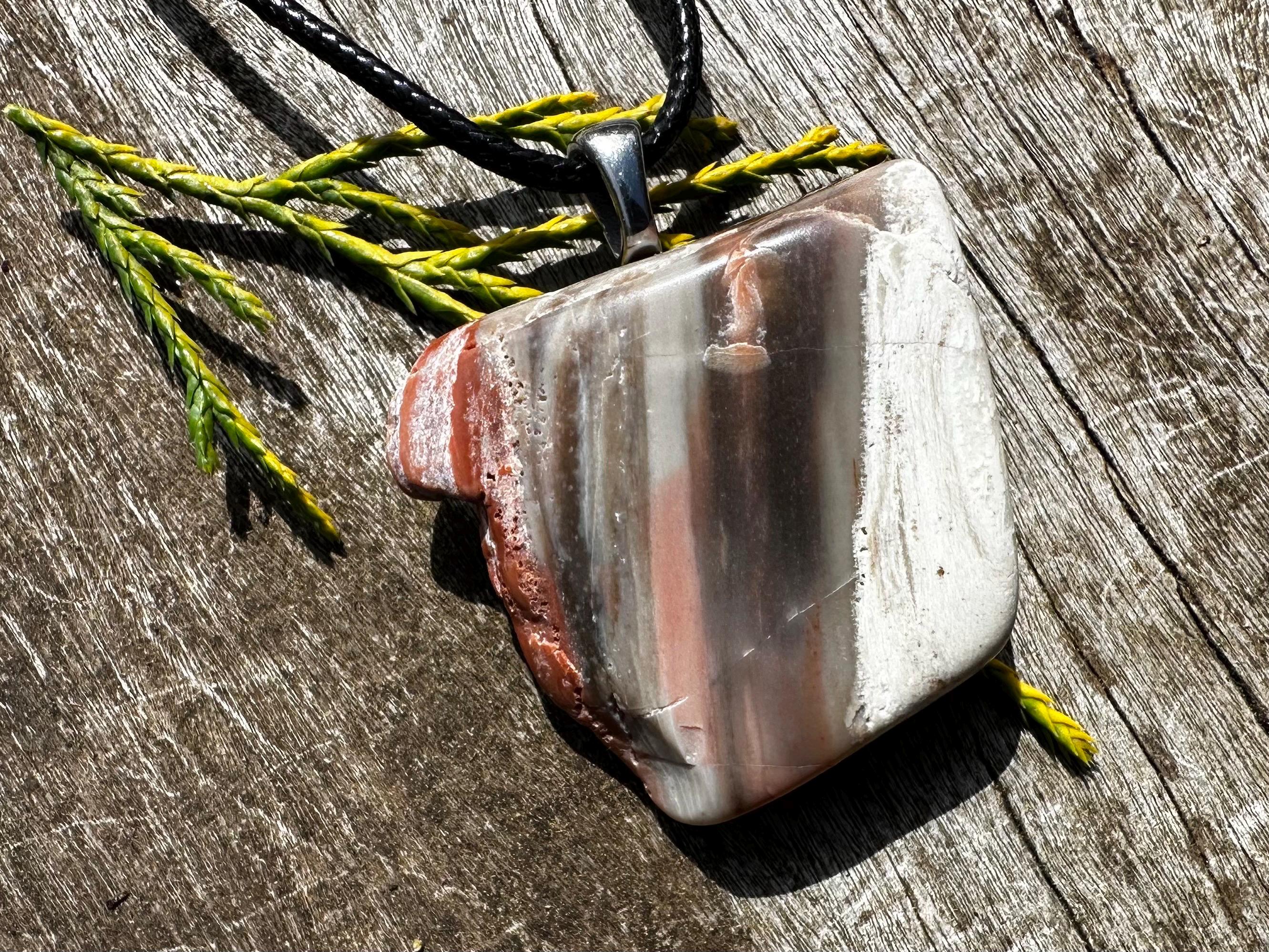 Unisex Petrified Wood, Stainless Steel Healing Stone Necklace! Unisex Petrified Wood, Stainless Steel Healing Stone Necklace!