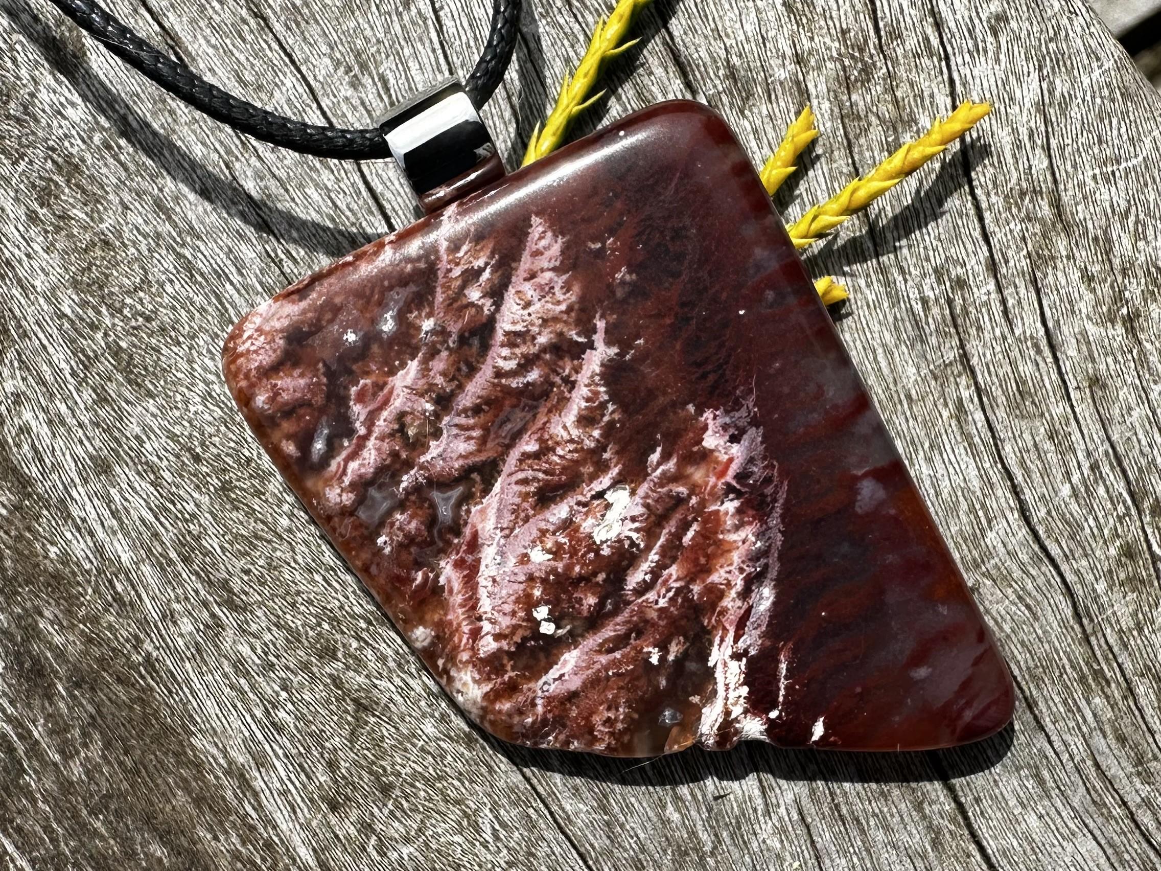 Unisex Petrified Wood, Stainless Steel Healing Stone Necklace!