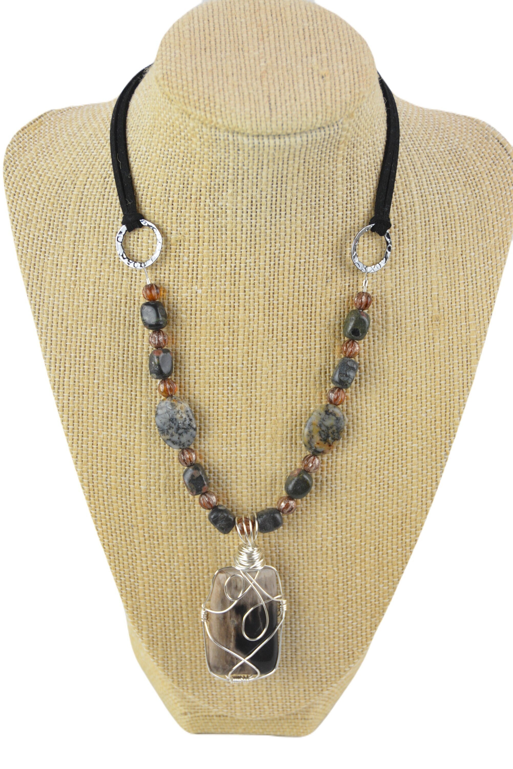 Petrified Wood Vegan Suede Necklace