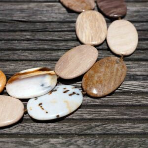 Petrified Wood 22-28mm Oval Flat Beads (etb00533)