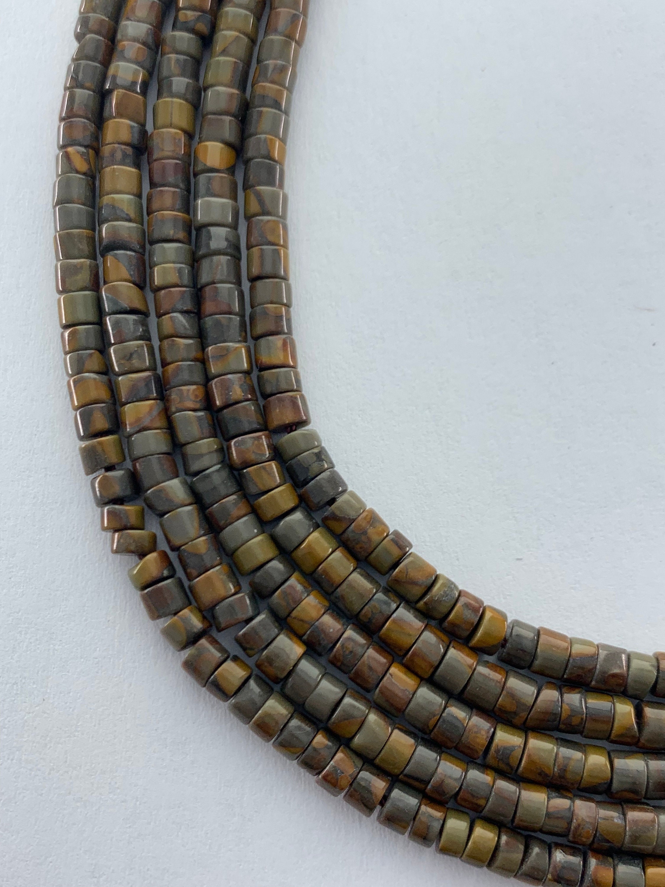 4mm Dark Petrified Wood Gemstone Beads. 15" Strand Of Heishi Beads. Wooden Agate Beads.