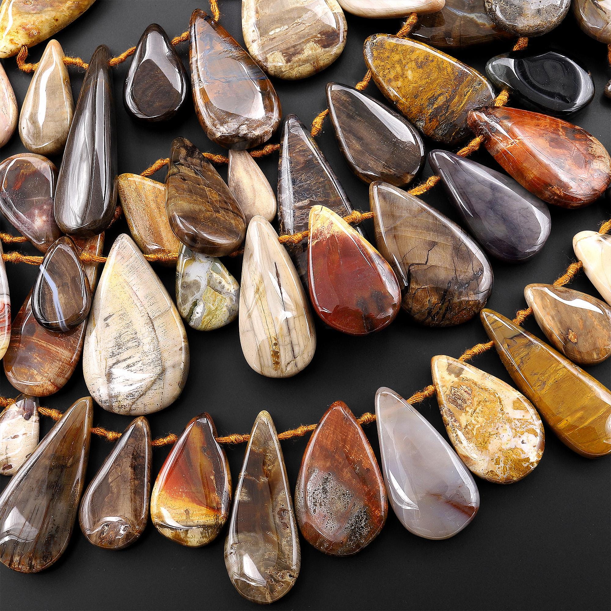 Aaa Natural Petrified Wood Smooth Side Drilled Teardrop Beads 15.5" Strand Aaa Natural Petrified Wood Smooth Side Drilled Teardrop Beads 15.5" Strand