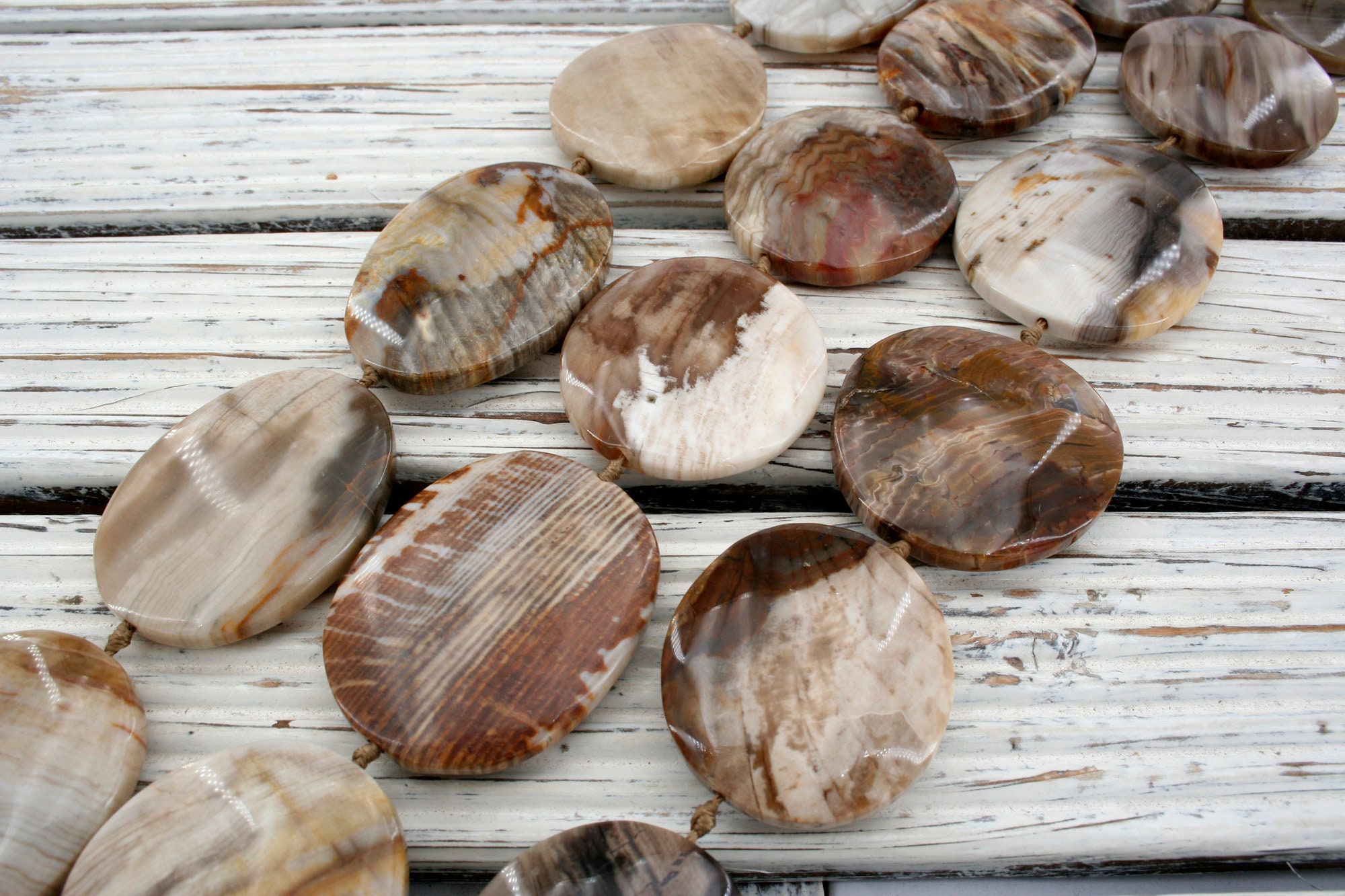 Petrified Wood Freeform Beads, Gemstone Necklace Strand (28-37mm)