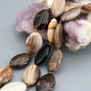 Petrified Wood Marquise Beads 16" Strand, Fossilized Gemstone Necklace