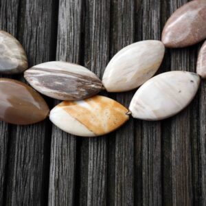 Petrified Wood Marquise Beads 12.5-19.5mm (etb00531) Vintage Jewelry/gemstone Necklace