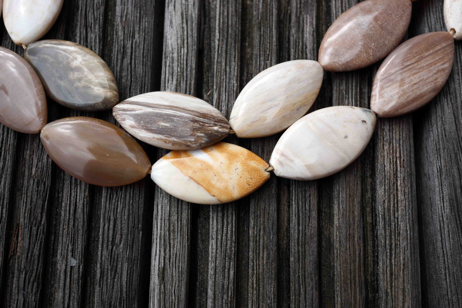 Petrified Wood Marquise Beads 12.5-19.5mm (etb00531) Vintage Jewelry/gemstone Necklace