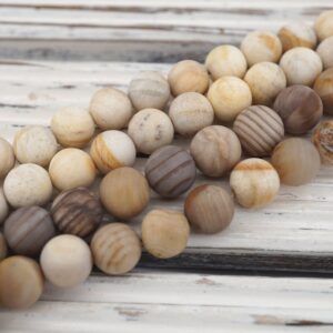 Matte Petrified Wood Beads 8.5-9.5mm, 16 Inch Strand