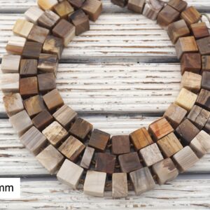 Matte Petrified Wood Cube Beads, 16 Inch Strand (12-20mm)