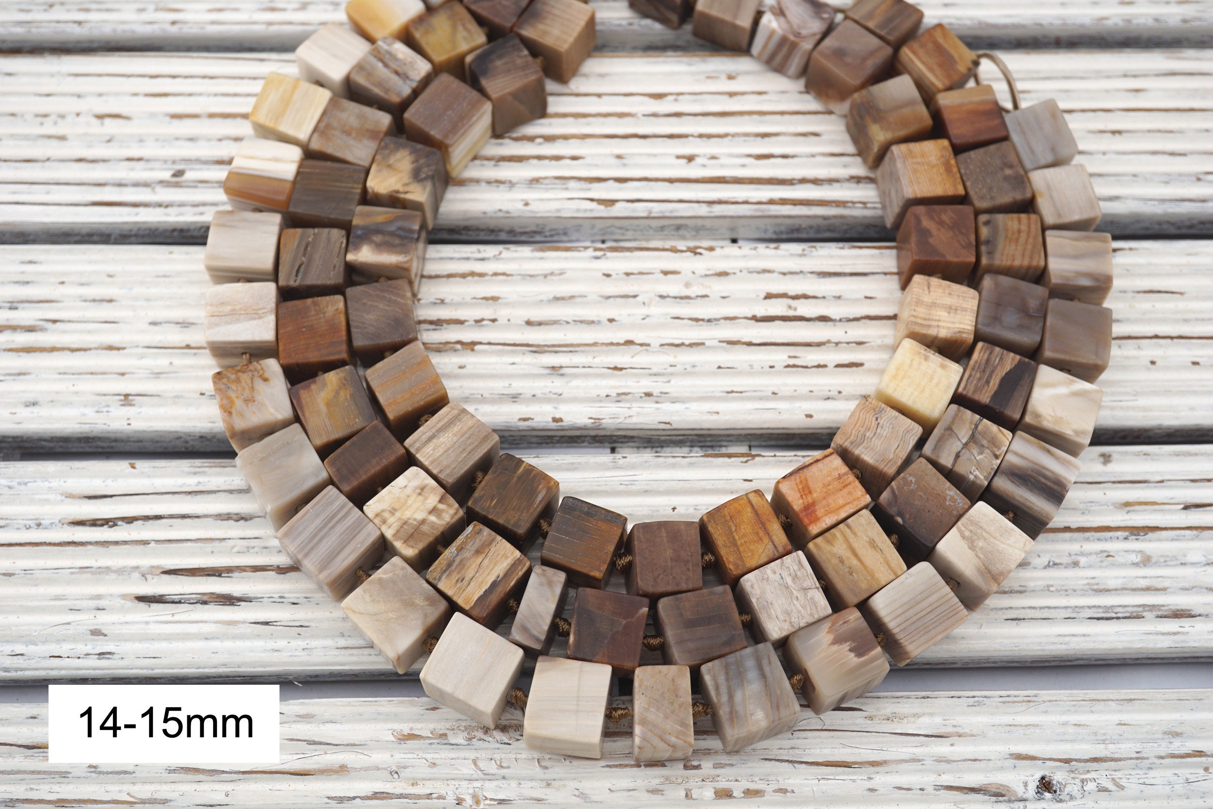 Matte Petrified Wood Cube Beads, 16 Inch Strand (12-20mm) Matte Petrified Wood Cube Beads, 16 Inch Strand (12-20mm)