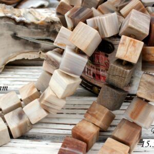 Matte Petrified Wood Cube Beads 15-19.5mm, wood fossil
