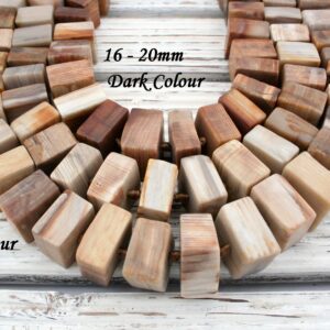 Matte Petrified Wood Cube Beads, 16-inch Gemstone Necklace