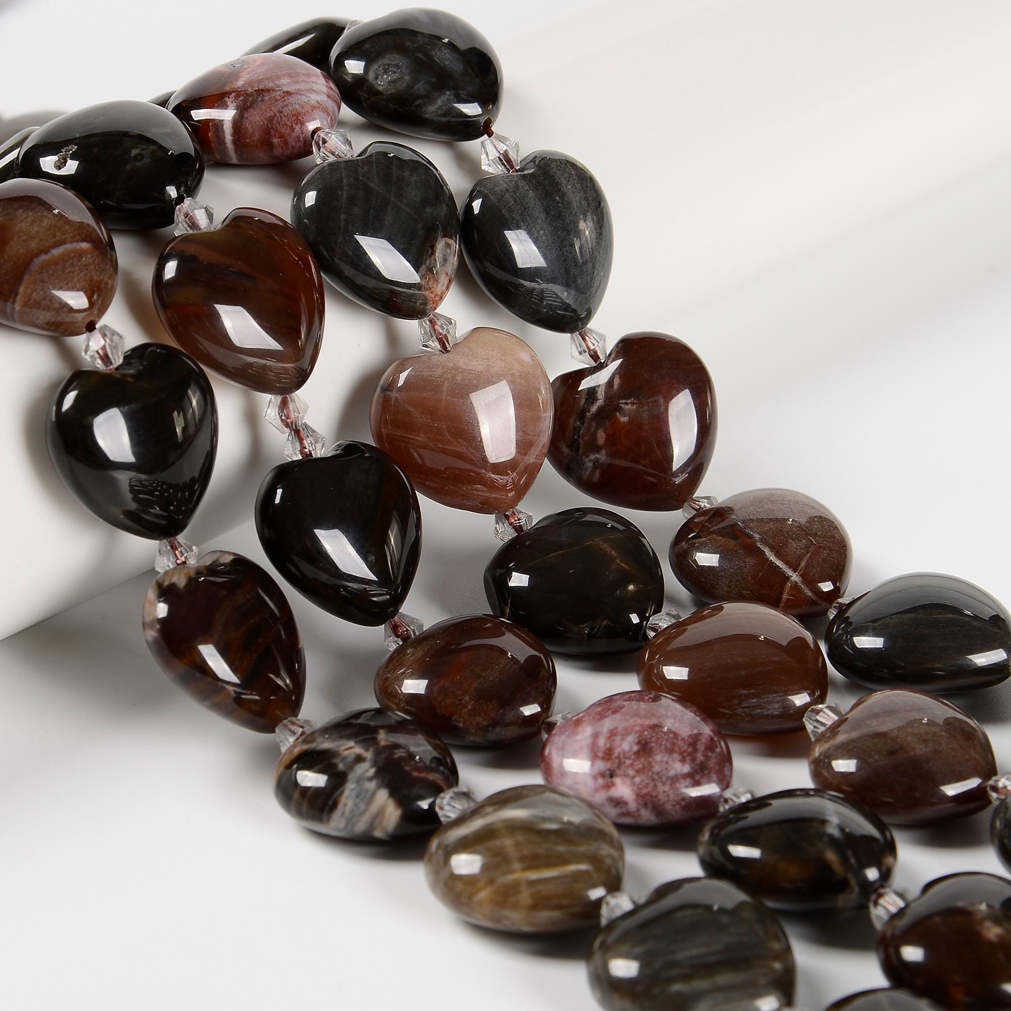 Natural Dark Petrified Wood Heart Shape Beads Size 20mm 15.5'' Strand Natural Dark Petrified Wood Heart Shape Beads Size 20mm 15.5'' Strand