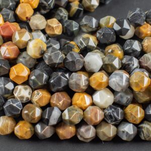 Natural Petrified Wood- Hexagon Shape- Grade A High Quality- 8mm and 10mm- Full Strand 16" AAA Quality Gemstone Beads