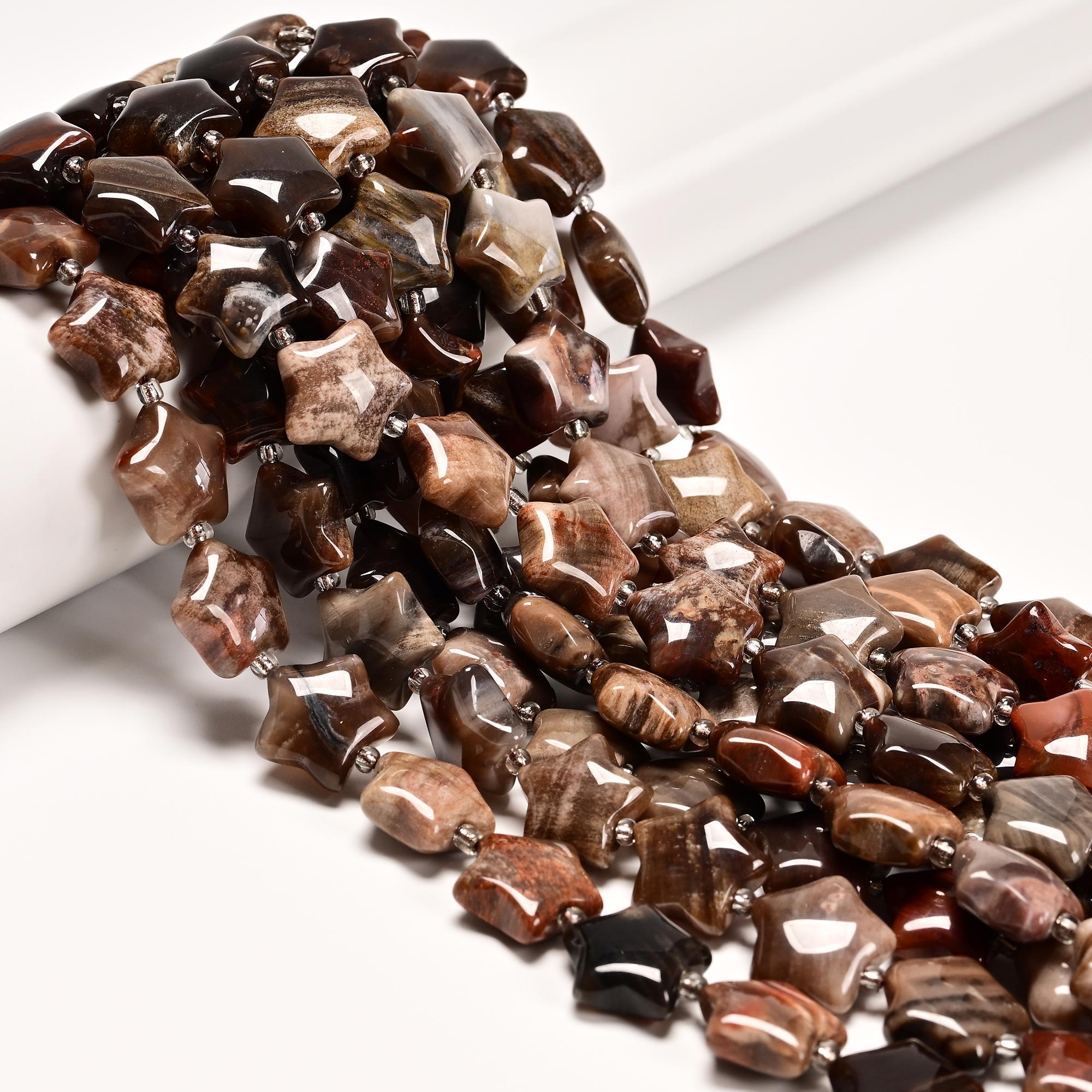 Natural Petrified Wood Five-pointed Star Shape Beads Size 15mm 15.5" Strand Natural Petrified Wood Five-pointed Star Shape Beads Size 15mm 15.5" Strand
