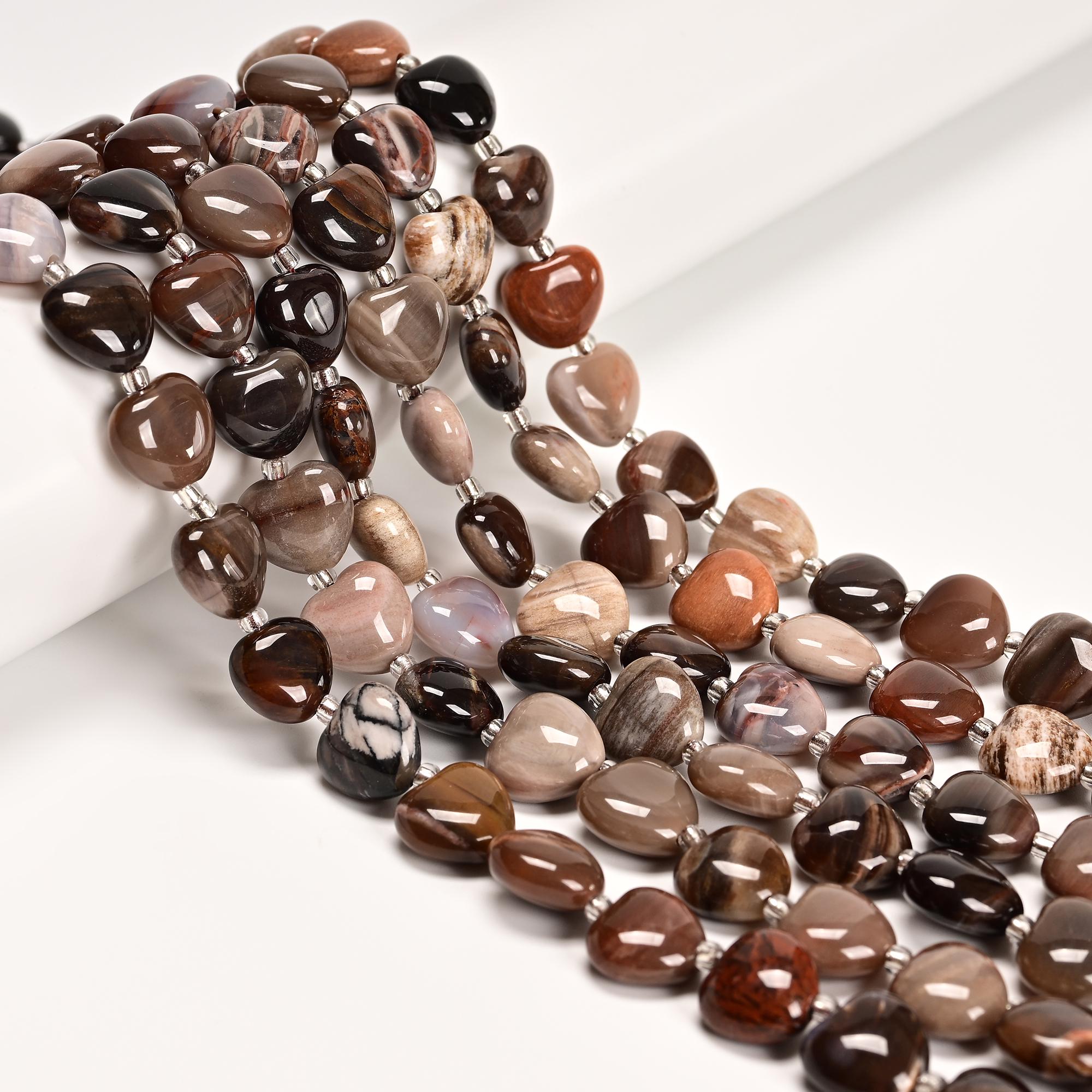 Natural Petrified Wood Heart Shape Beads Size 12mm 15.5'' Strand Natural Petrified Wood Heart Shape Beads Size 12mm 15.5'' Strand