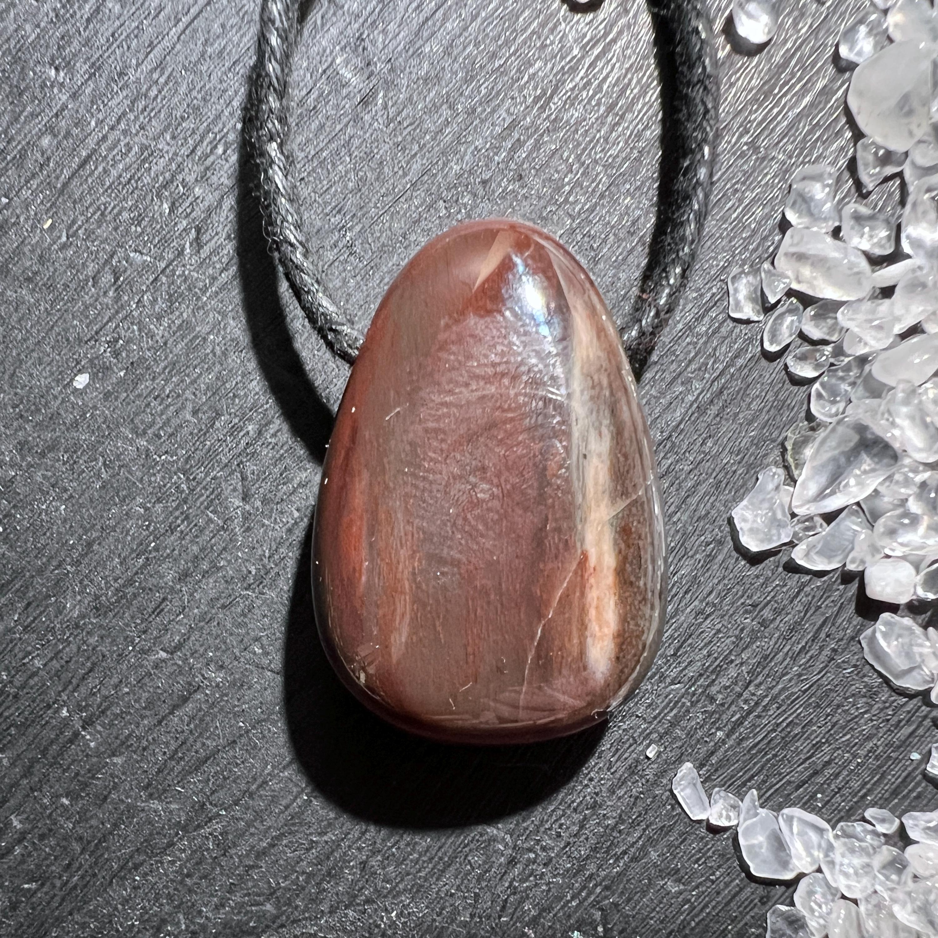 Petrified Wood Pendant 1.1 Inches Red-brown, Drilled Fossil Wood Necklace