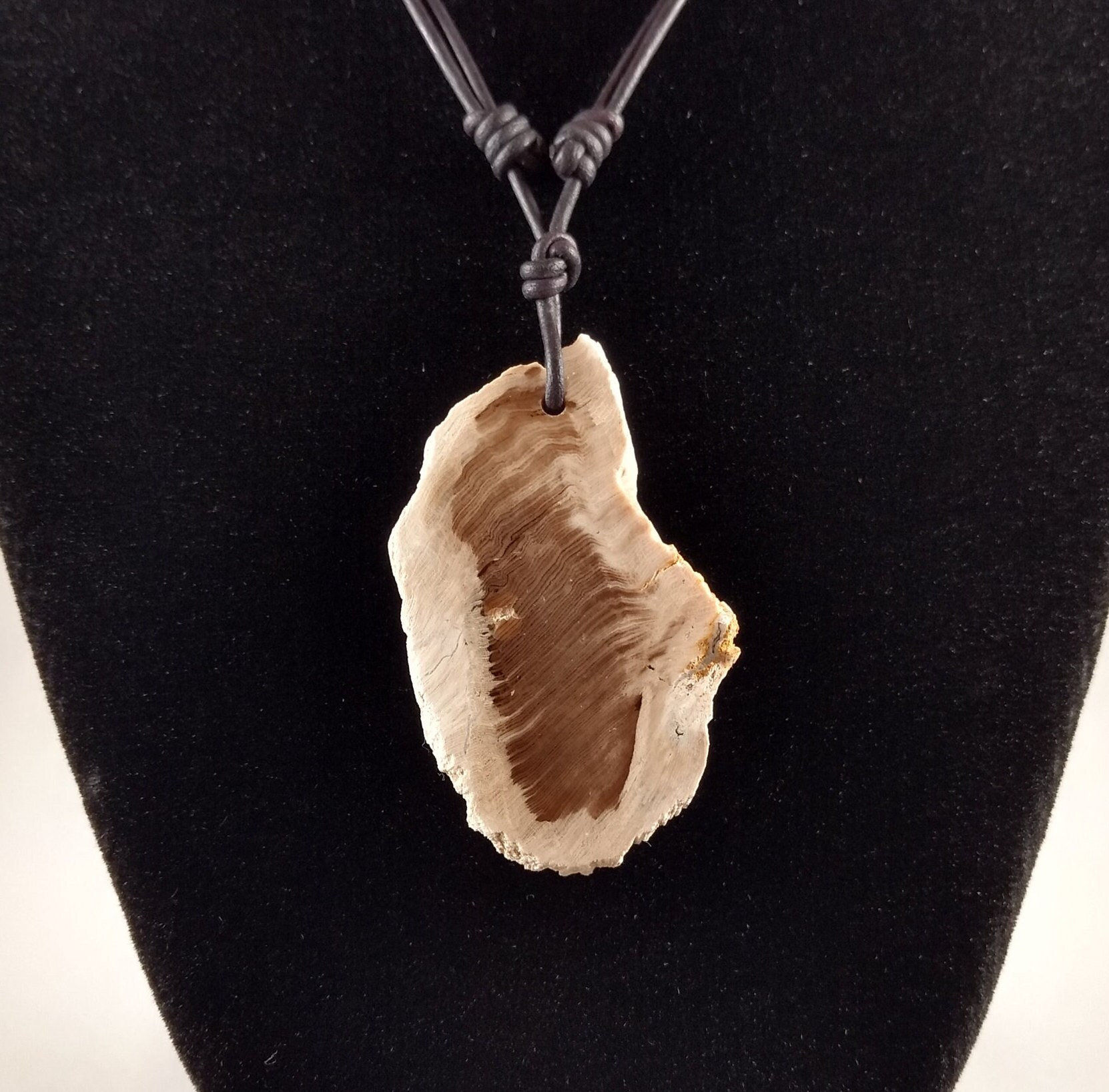 Petrified Wood Pendant Adjustable Leather Necklace Handmade By Chris Hay