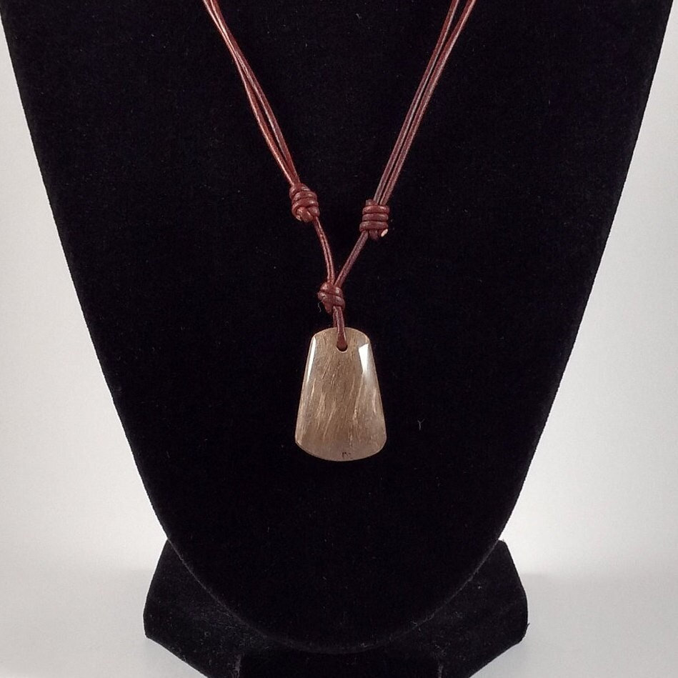 Petrified Wood Pendant Adjustable Leather Necklace Handmade By Chris Hay